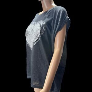 Algo Bonito Shirt Womens Size L Sequin Heart Linen Cotton Boxy Travel Made Italy